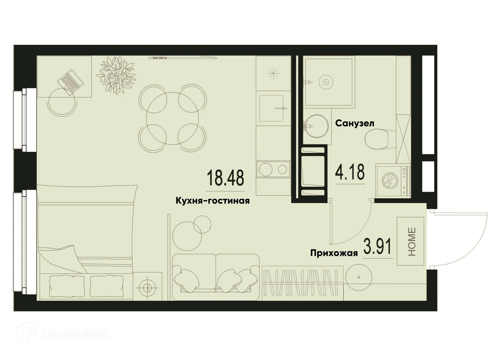 Планировка студии квартиры 26.57 м² в ЖК ID Murino III (Ай ди Мурино III), г. Мурино — фото 1