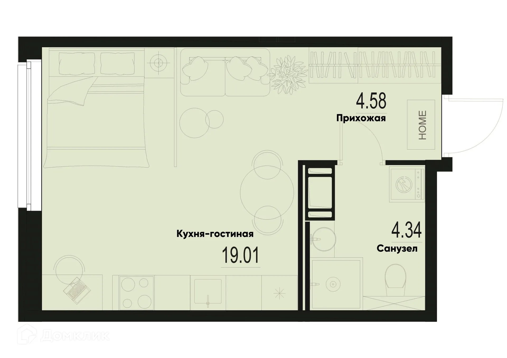 Планировка студии квартиры 27.93 м² в ЖК ID Murino III (Ай ди Мурино III), г. Мурино — фото 1