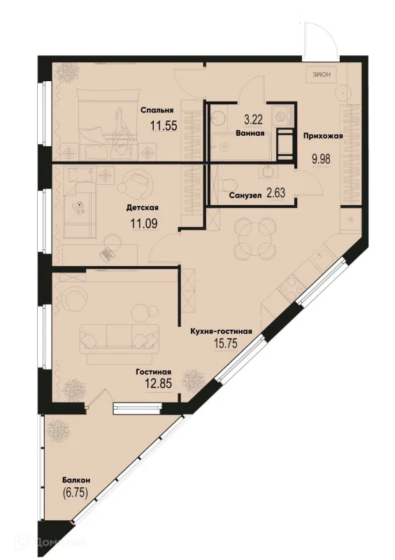 Планировка 3 комн. в ЖК ID Murino III (Ай ди Мурино III)