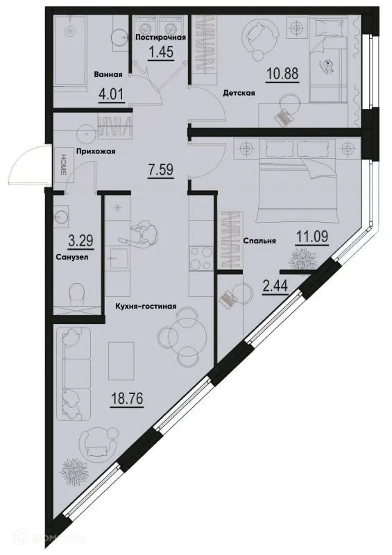 Планировка 2 комн. в ЖК ID Murino III (Ай ди Мурино III)