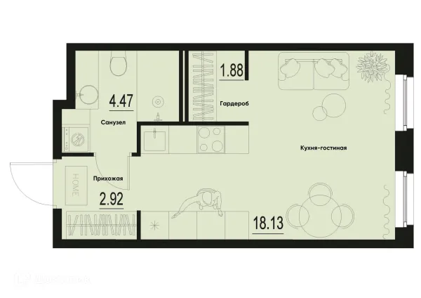 Планировка Студия в ЖК ID Murino III (Ай ди Мурино III)