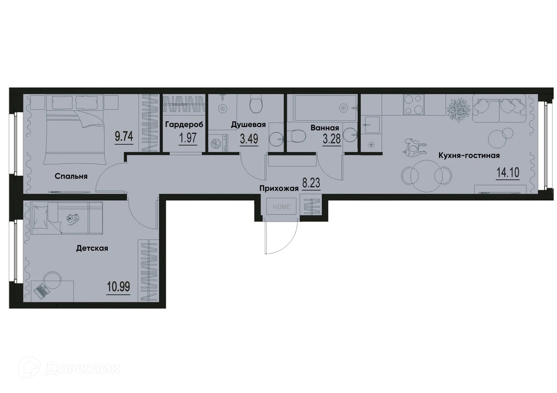 Планировка 2-комнатной квартиры 51.8 м² в ЖК ID Murino III (Ай ди Мурино III), г. Мурино — фото 1