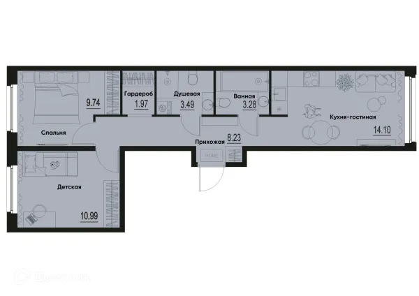 Планировка 2 комн. в ЖК ID Murino III (Ай ди Мурино III)