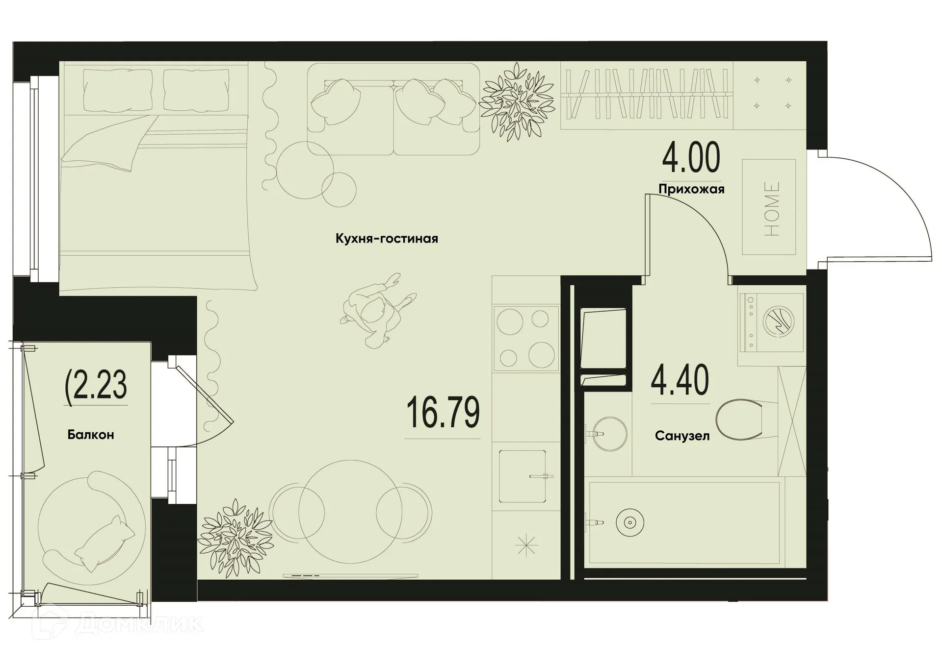 Планировка студии квартиры 26.31 м² в ЖК ID Murino III (Ай ди Мурино III), г. Мурино — фото 1