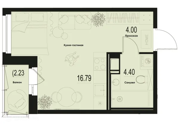 Планировка Студия в ЖК ID Murino III (Ай ди Мурино III)