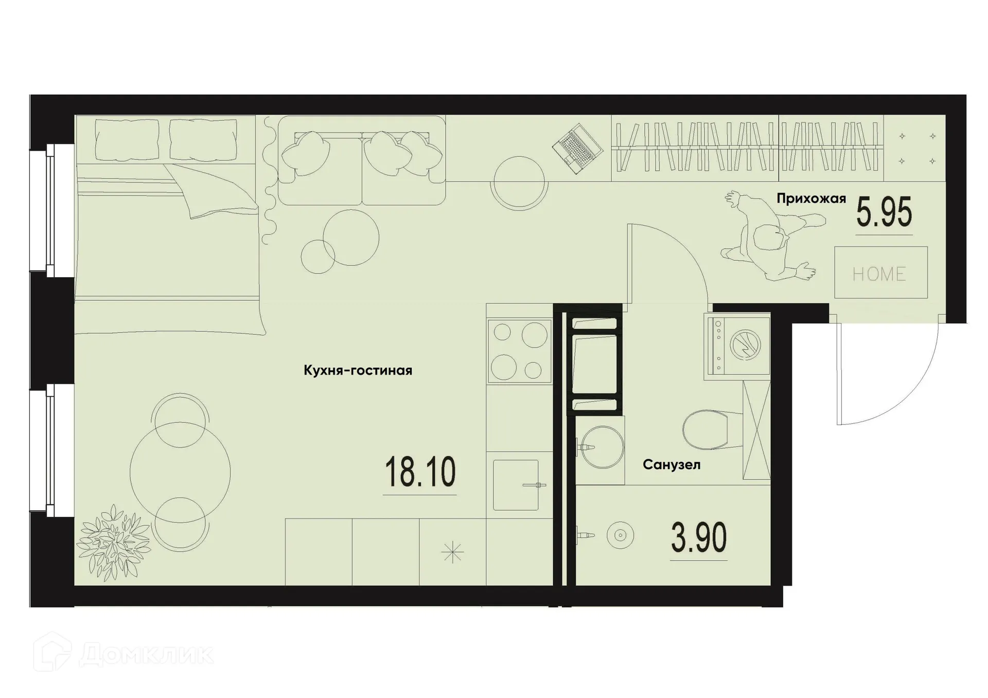 Планировка студии квартиры 27.95 м² в ЖК ID Murino III (Ай ди Мурино III), г. Мурино — фото 1