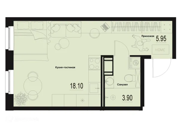 Планировка Студия в ЖК ID Murino III (Ай ди Мурино III)