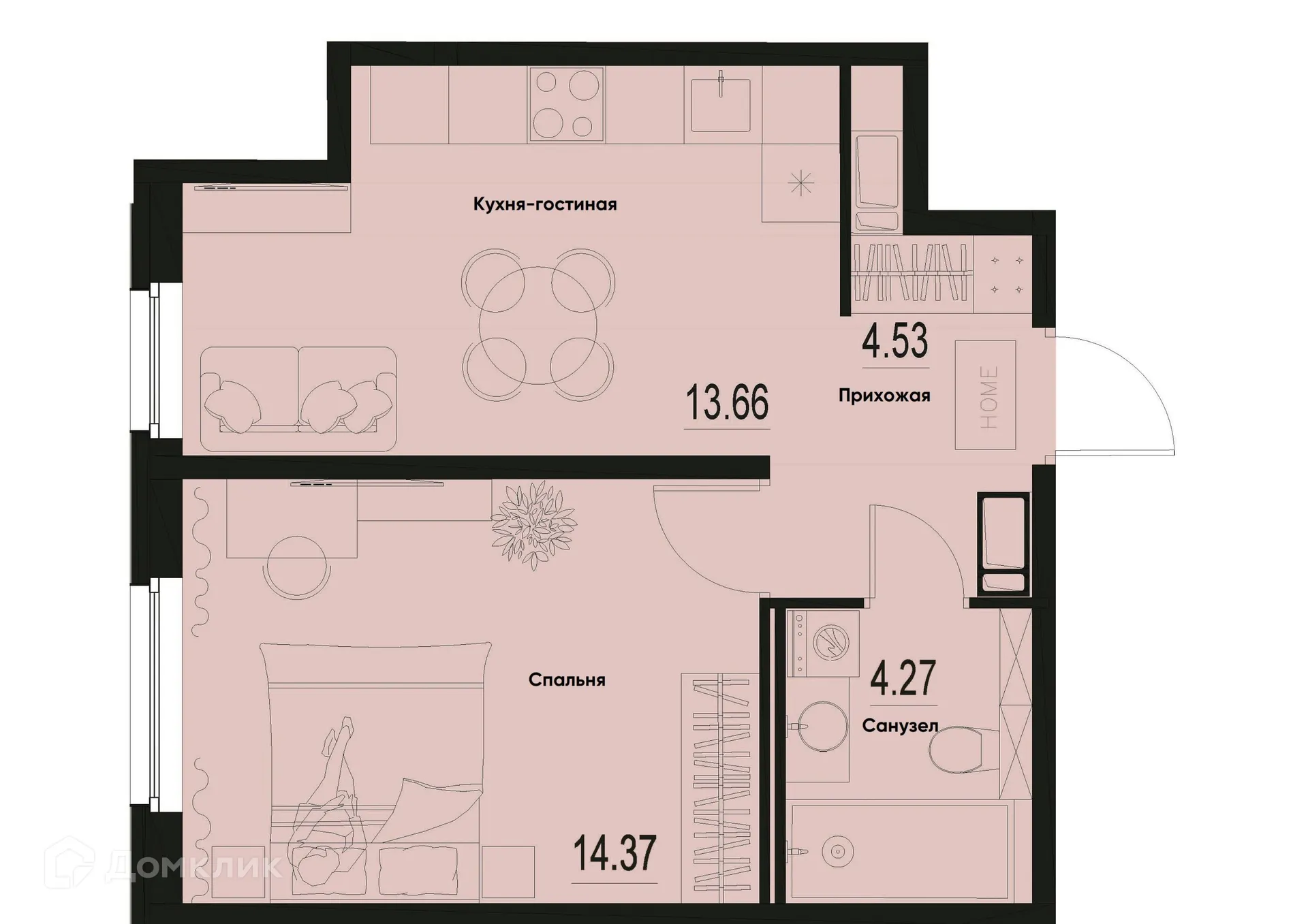 Планировка 1-комнатной квартиры 36.83 м² в ЖК ID Murino III (Ай ди Мурино III), г. Мурино — фото 1