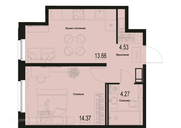 Планировка 1 комн. в ЖК ID Murino III (Ай ди Мурино III)