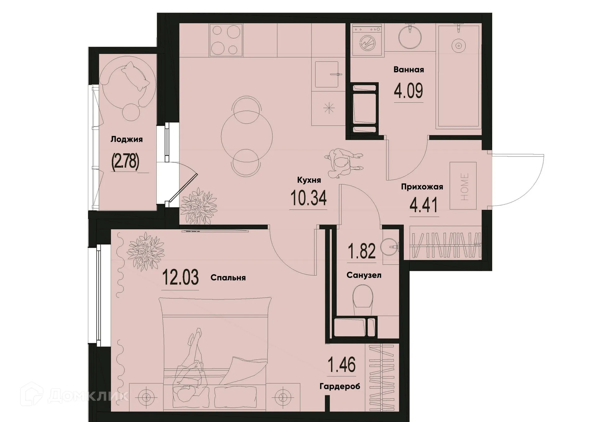 Планировка 1-комнатной квартиры 35.54 м² в ЖК ID Murino III (Ай ди Мурино III), г. Мурино — фото 1