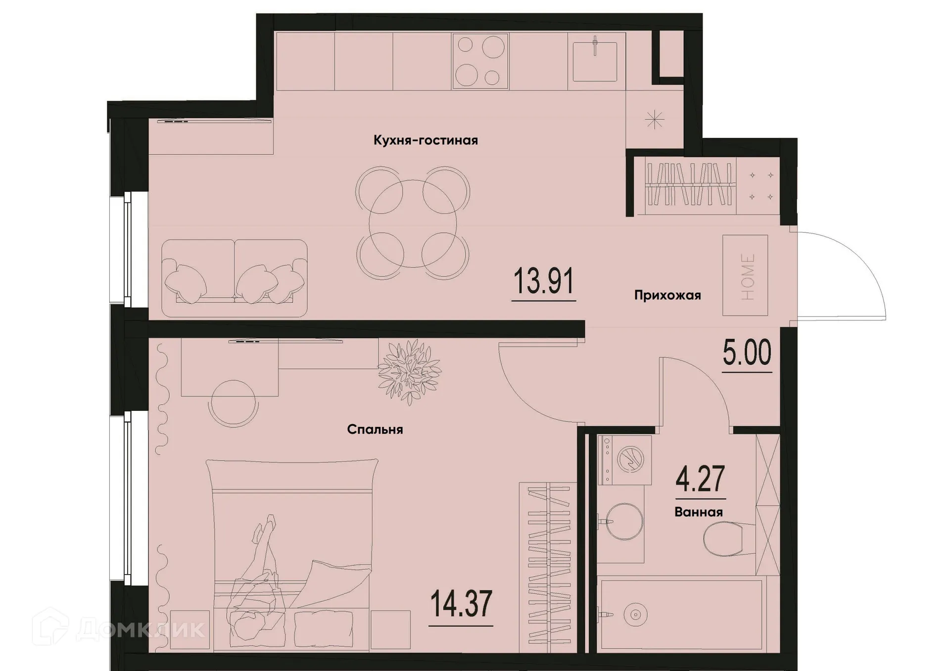 Планировка 1-комнатной квартиры 37.55 м² в ЖК ID Murino III (Ай ди Мурино III), г. Мурино — фото 1