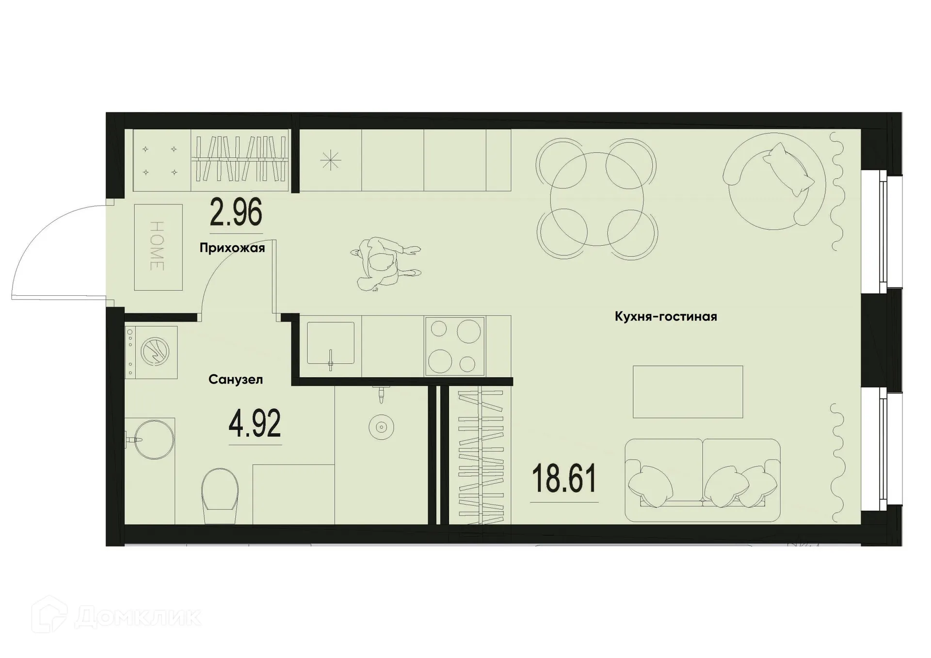 Планировка студии квартиры 26.49 м² в ЖК ID Murino III (Ай ди Мурино III), г. Мурино — фото 1