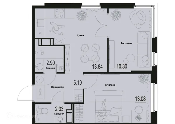 Планировка 2 комн. в ЖК ID Murino III (Ай ди Мурино III)