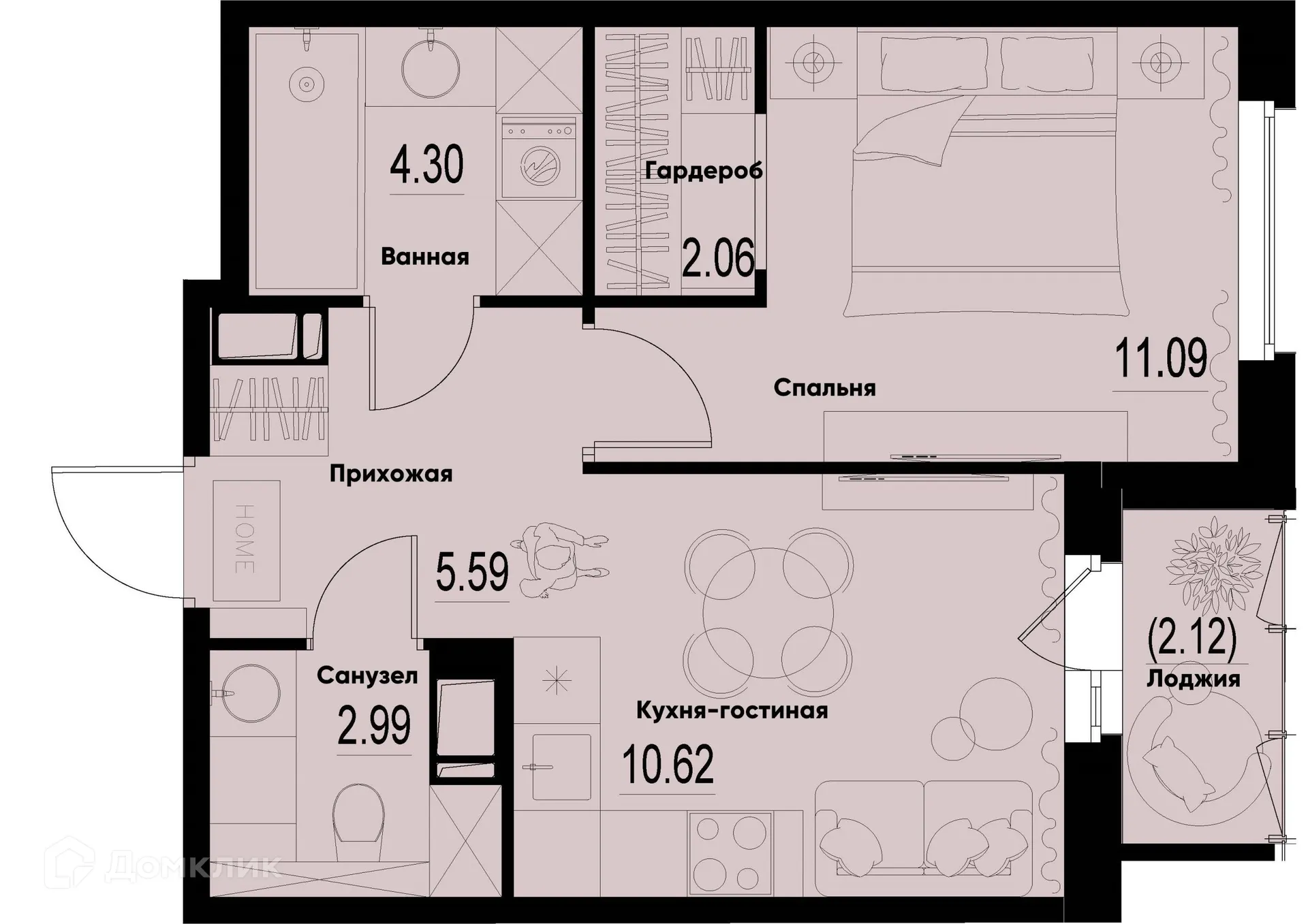 Планировка 1-комнатной квартиры 37.82 м² в ЖК ID Murino III (Ай ди Мурино III), г. Мурино — фото 1