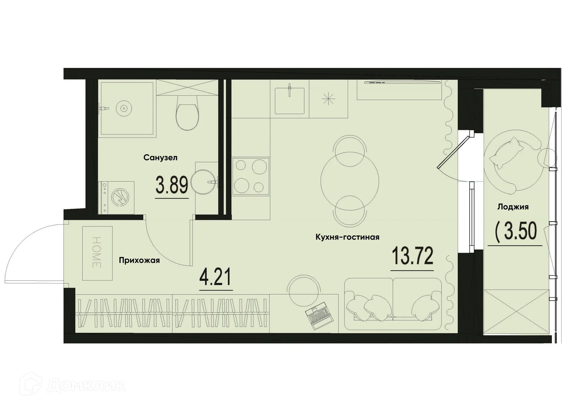 Планировка студии квартиры 23.57 м² в ЖК ID Murino III (Ай ди Мурино III), г. Мурино — фото 1