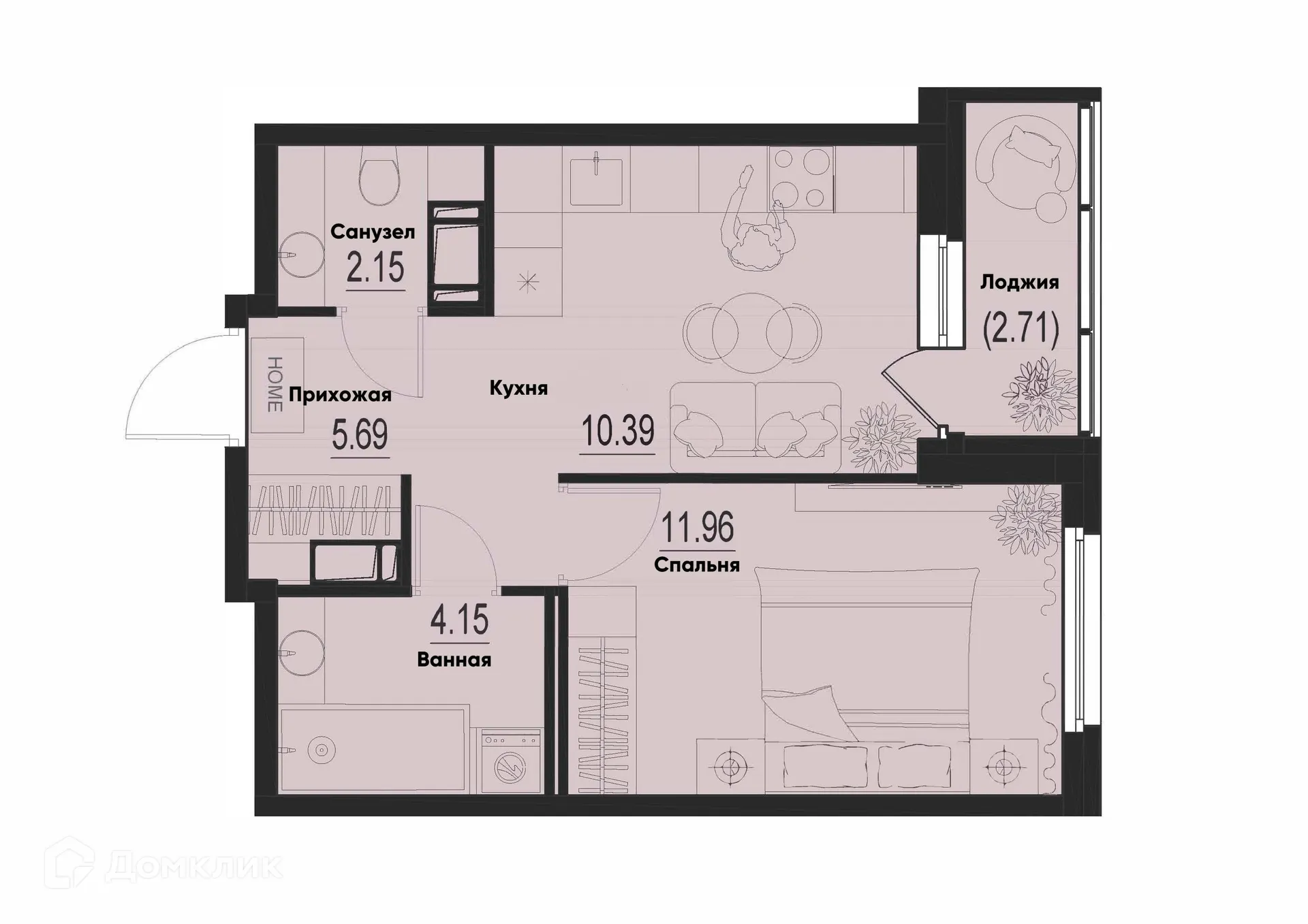 Планировка 1-комнатной квартиры 36.02 м² в ЖК ID Murino III (Ай ди Мурино III), г. Мурино — фото 1