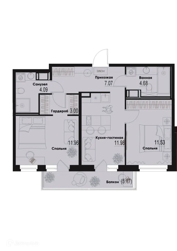 Планировка 2 комн. в ЖК ID Murino III (Ай ди Мурино III)