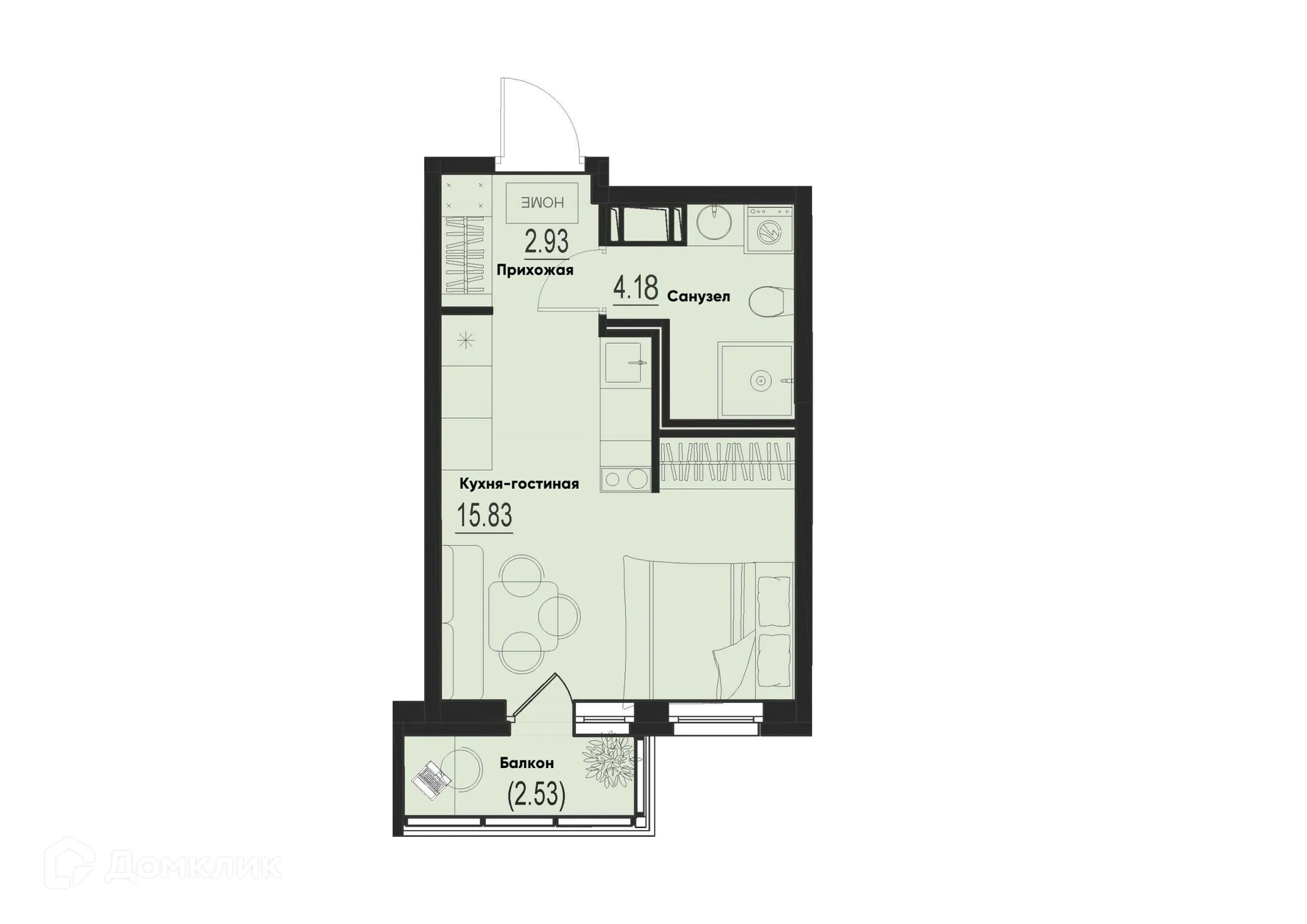 Планировка студии квартиры 23.8 м² в ЖК ID Murino III (Ай ди Мурино III), г. Мурино — фото 1