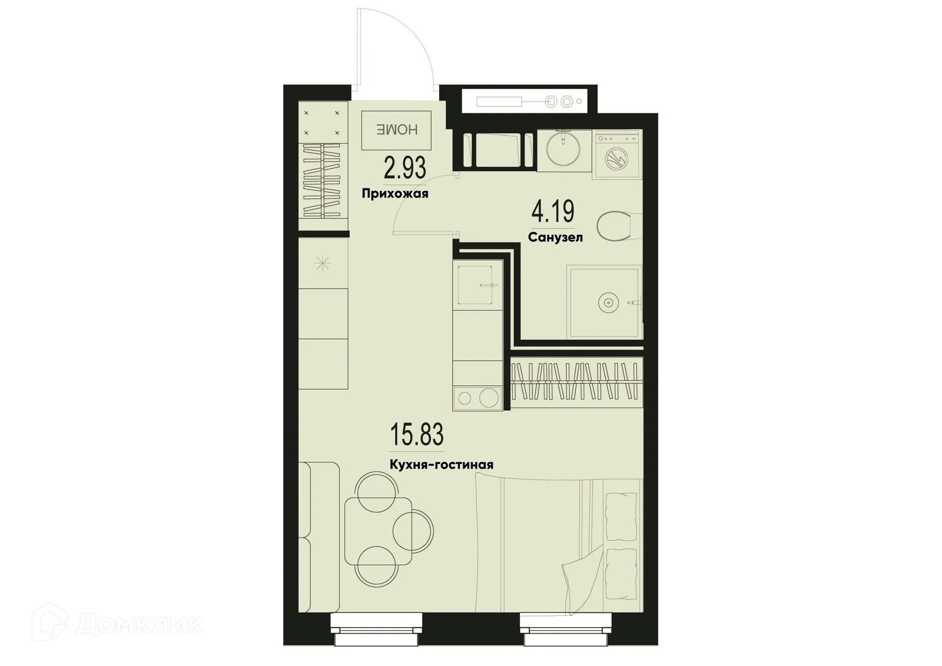 Планировка студии квартиры 22.95 м² в ЖК ID Murino III (Ай ди Мурино III), г. Мурино — фото 1