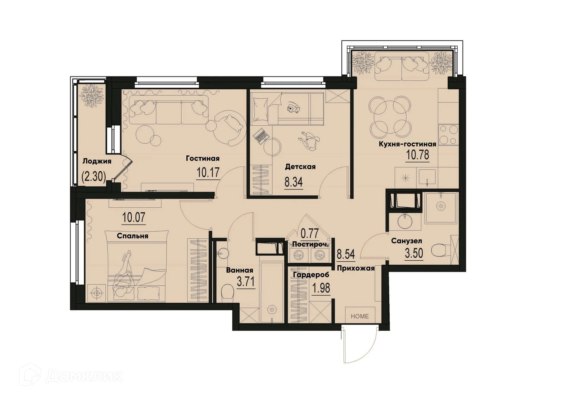 Планировка 3-комнатной квартиры 59.01 м² в ЖК ID Murino III (Ай ди Мурино III), г. Мурино — фото 1