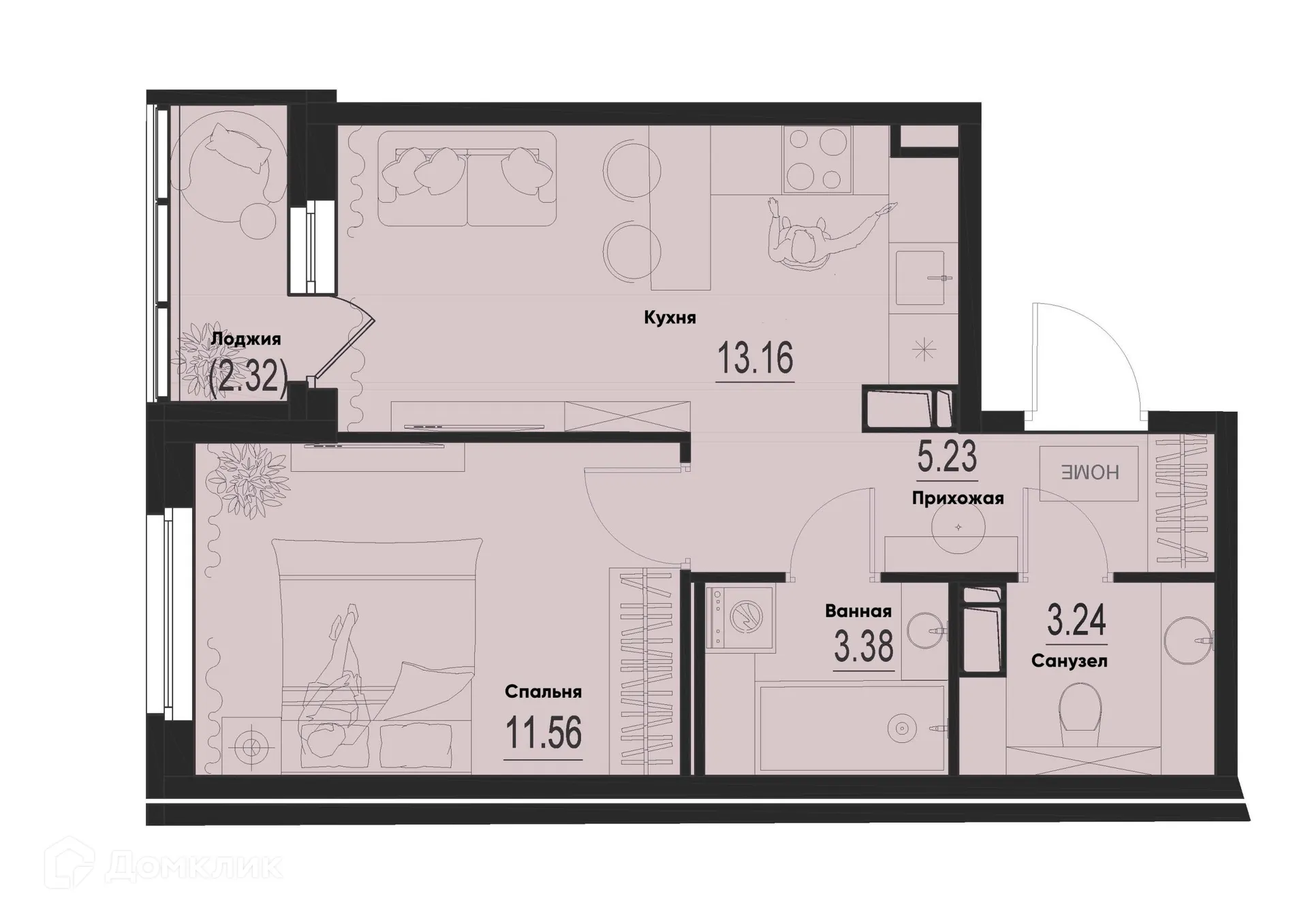 Планировка 1-комнатной квартиры 37.73 м² в ЖК ID Murino III (Ай ди Мурино III), г. Мурино — фото 1