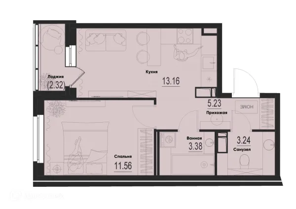 Планировка 1 комн. в ЖК ID Murino III (Ай ди Мурино III)