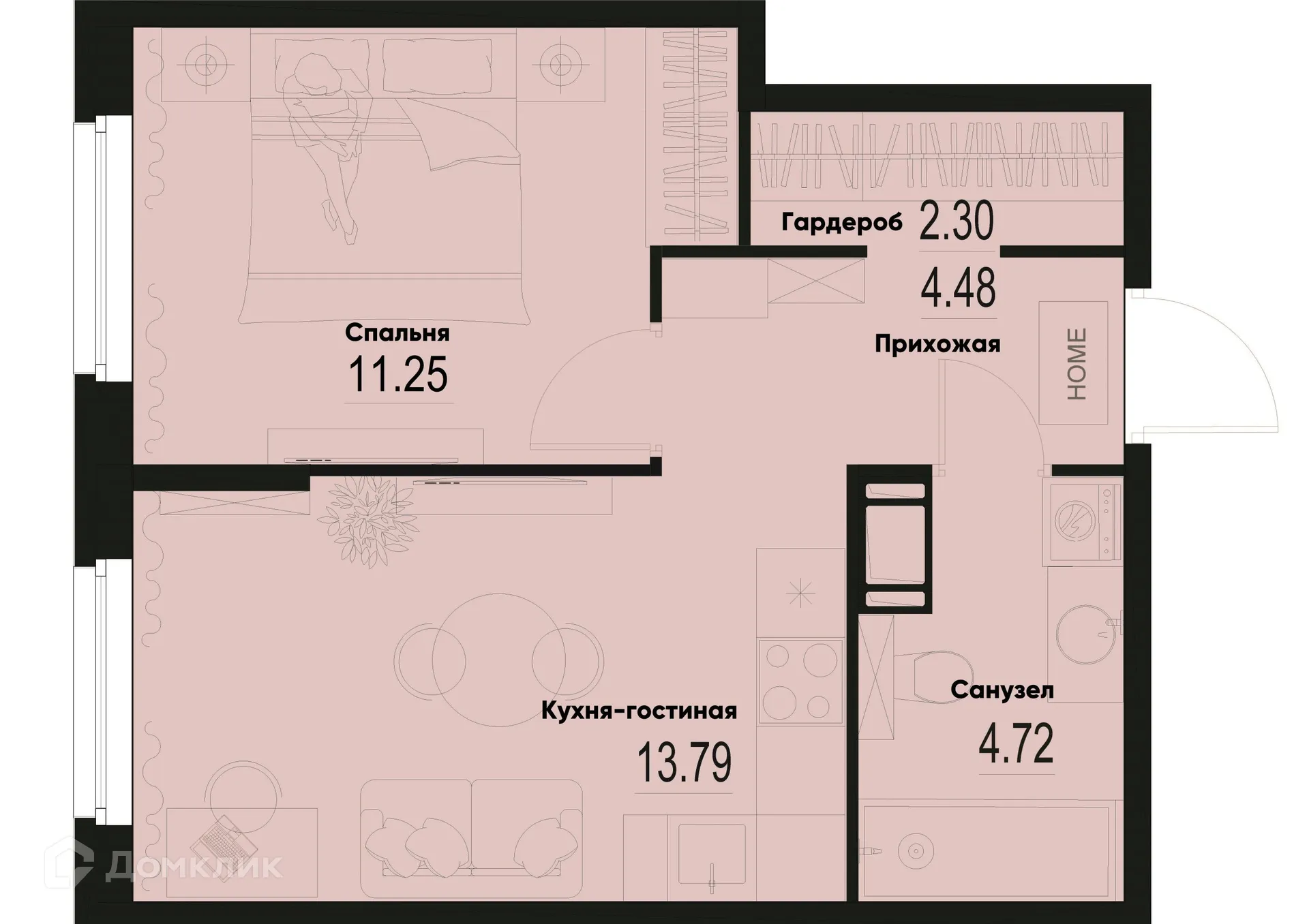 Планировка 1-комнатной квартиры 36.54 м² в ЖК ID Murino III (Ай ди Мурино III), г. Мурино — фото 1