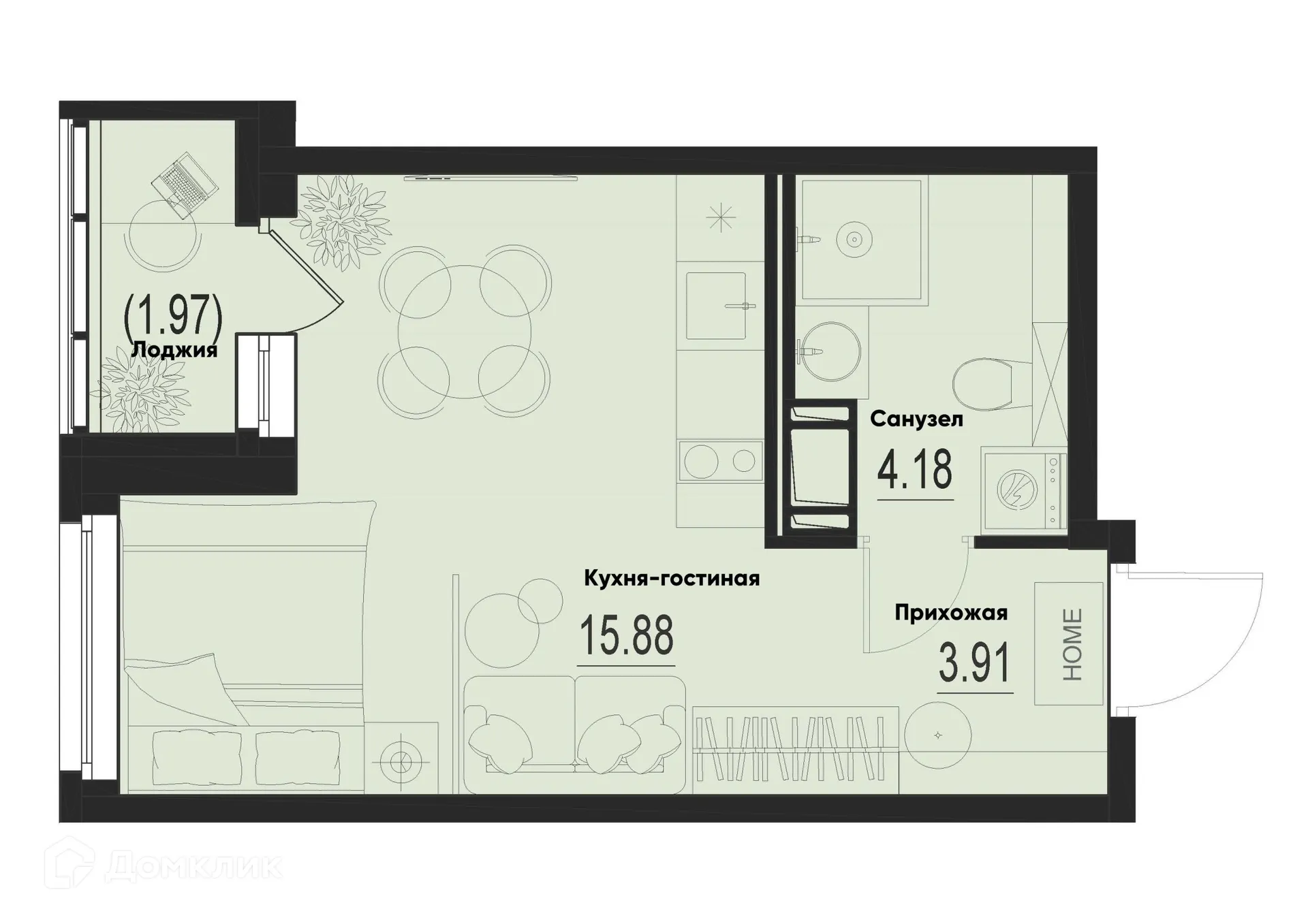 Планировка студии квартиры 24.95 м² в ЖК ID Murino III (Ай ди Мурино III), г. Мурино — фото 1