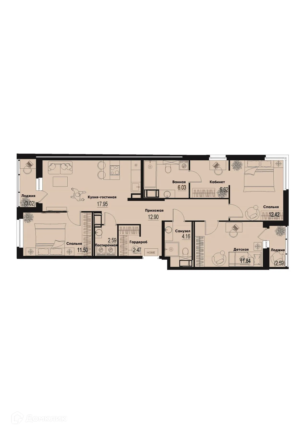 Планировка 3-комнатной квартиры 90.28 м² в ЖК ID Murino III (Ай ди Мурино III), г. Мурино — фото 1