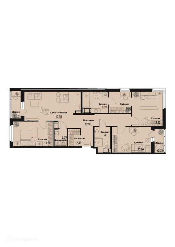 Планировка 3 комн. в ЖК ID Murino III (Ай ди Мурино III)