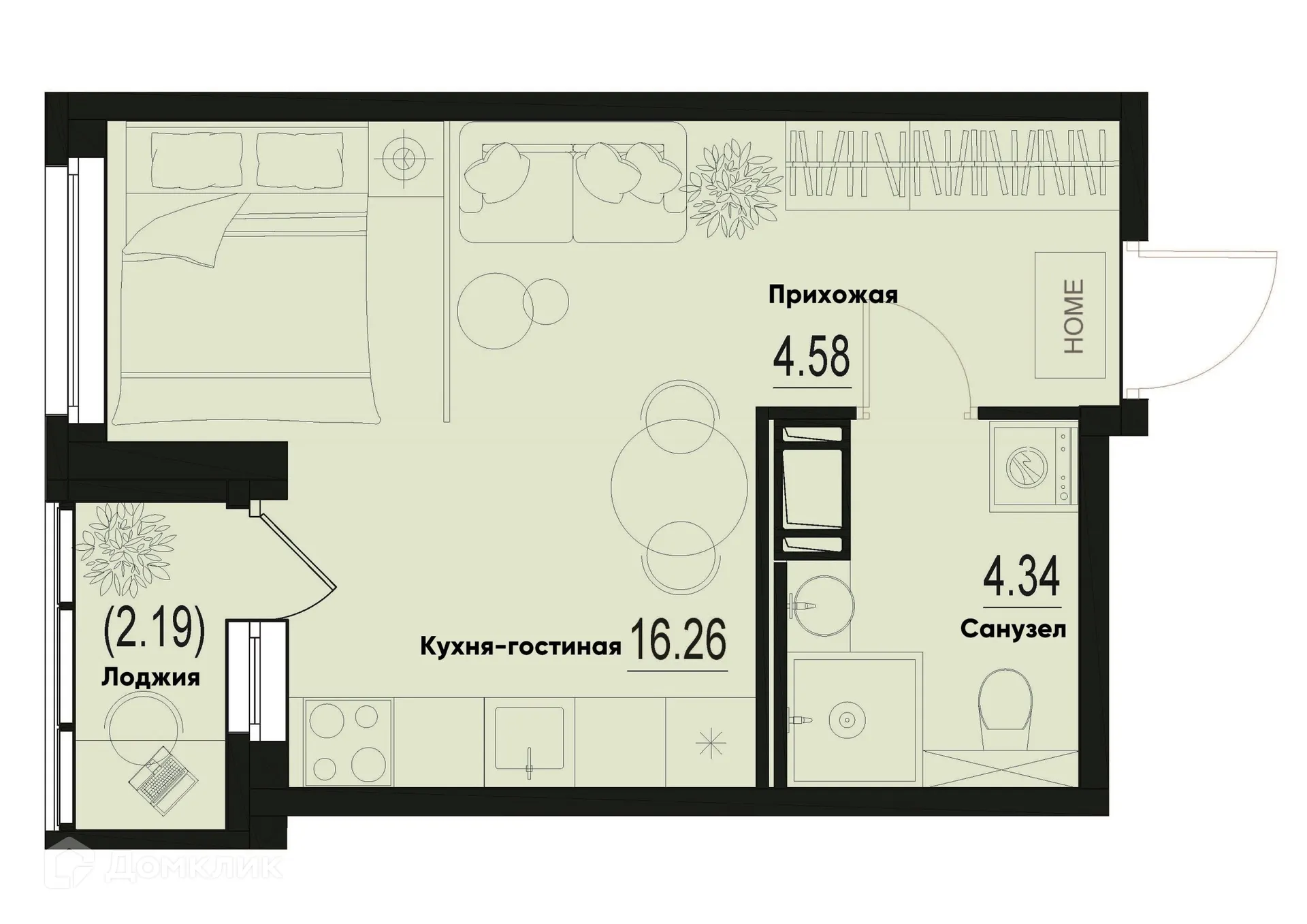 Планировка студии квартиры 26.28 м² в ЖК ID Murino III (Ай ди Мурино III), г. Мурино — фото 1