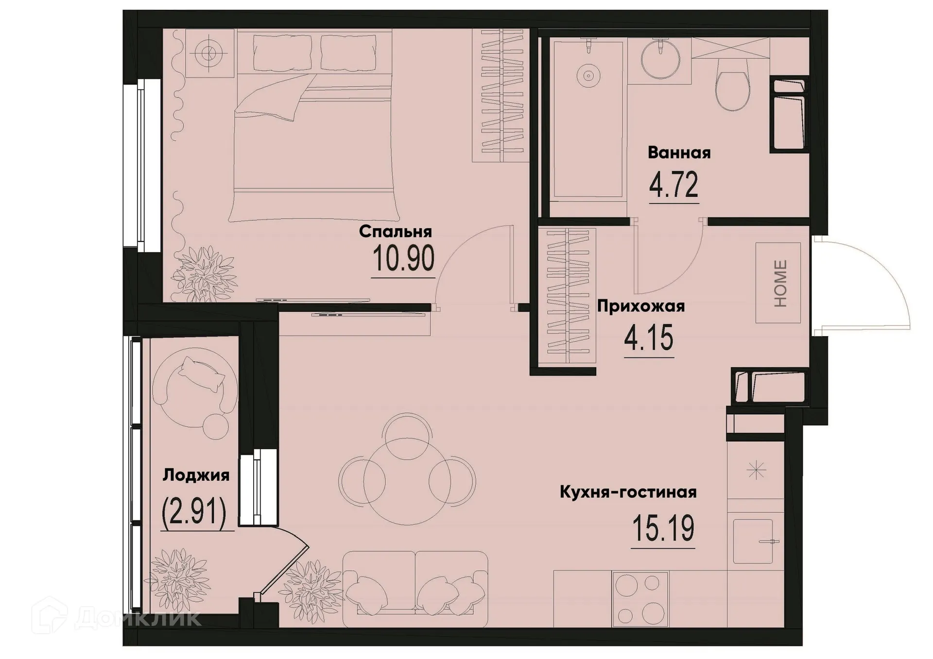 Планировка 1-комнатной квартиры 36.41 м² в ЖК ID Murino III (Ай ди Мурино III), г. Мурино — фото 1