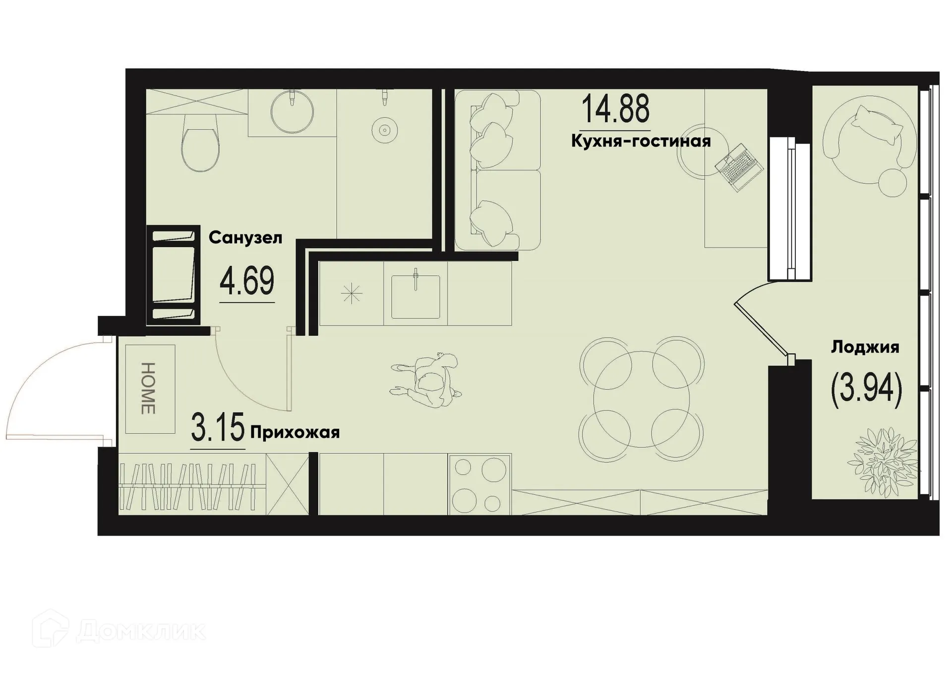 Планировка студии квартиры 24.69 м² в ЖК ID Murino III (Ай ди Мурино III), г. Мурино — фото 1