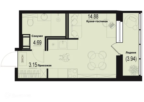 Планировка Студия в ЖК ID Murino III (Ай ди Мурино III)