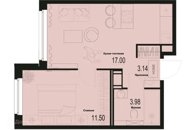 Планировка 1 комн. в ЖК ID Murino III (Ай ди Мурино III)