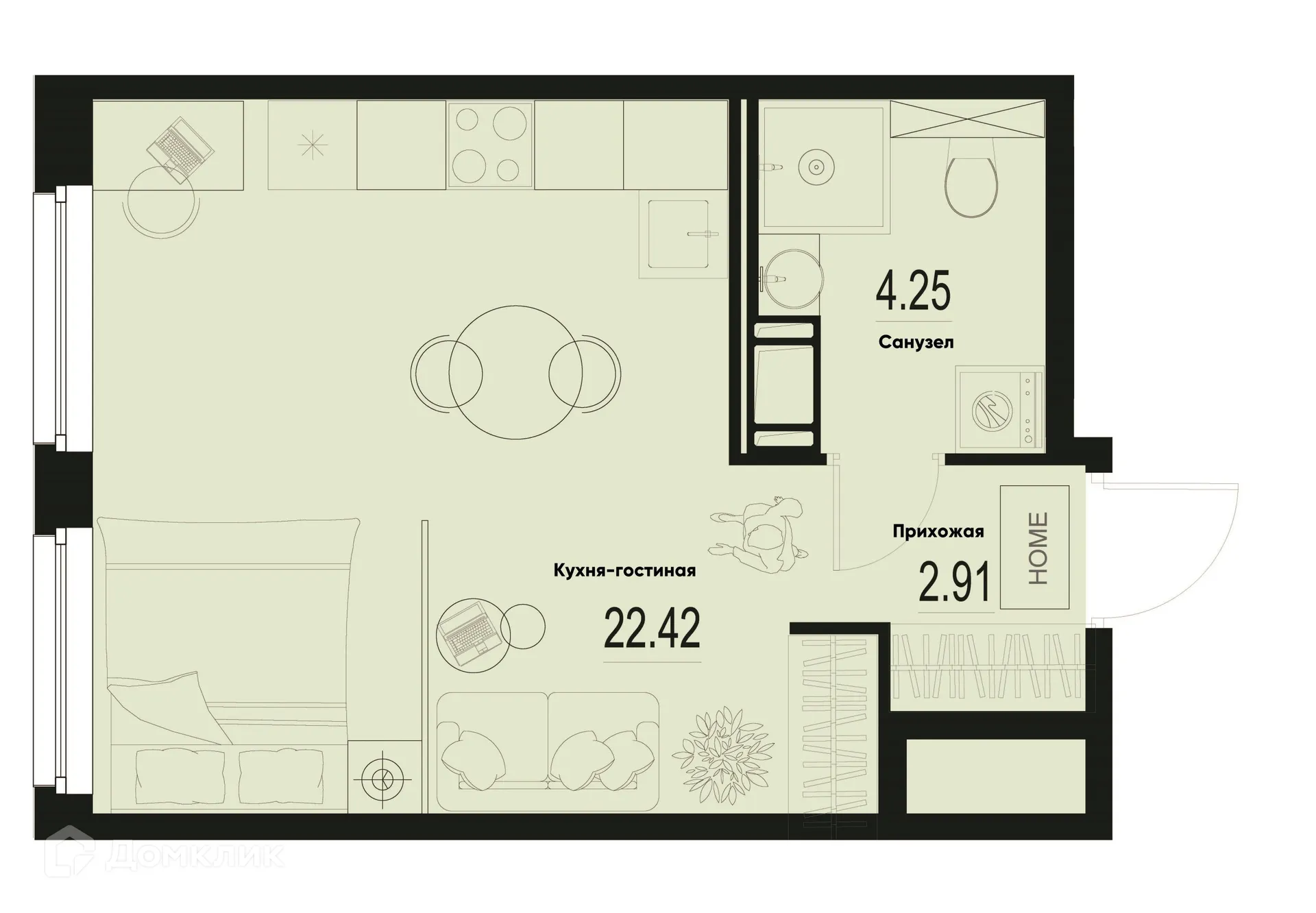 Планировка студии квартиры 29.58 м² в ЖК ID Murino III (Ай ди Мурино III), г. Мурино — фото 1