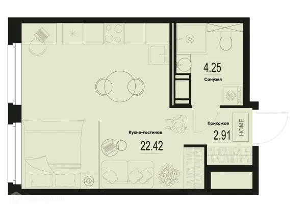 Планировка Студия в ЖК ID Murino III (Ай ди Мурино III)