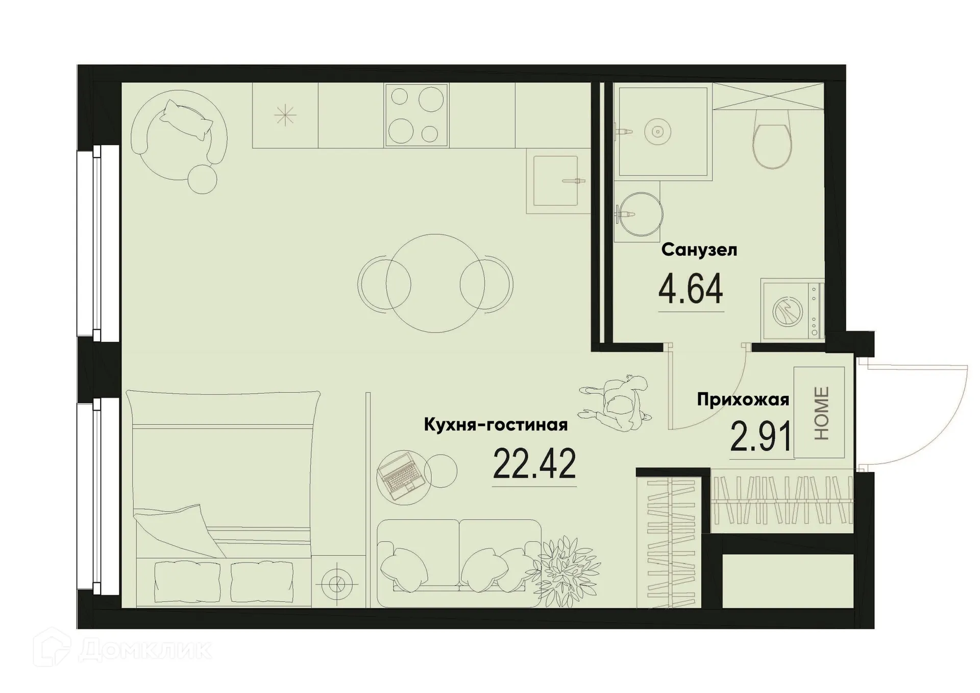 Планировка студии квартиры 29.97 м² в ЖК ID Murino III (Ай ди Мурино III), г. Мурино — фото 1