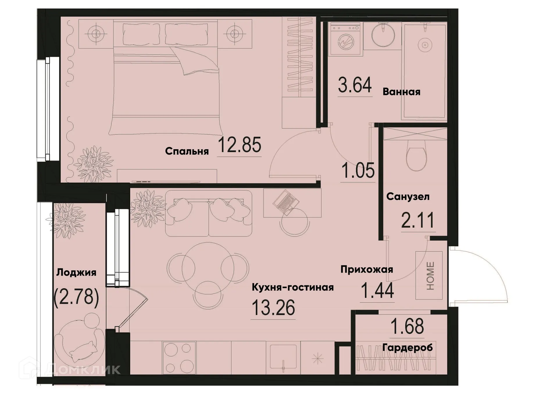 Планировка 1-комнатной квартиры 37.42 м² в ЖК ID Murino III (Ай ди Мурино III), г. Мурино — фото 1