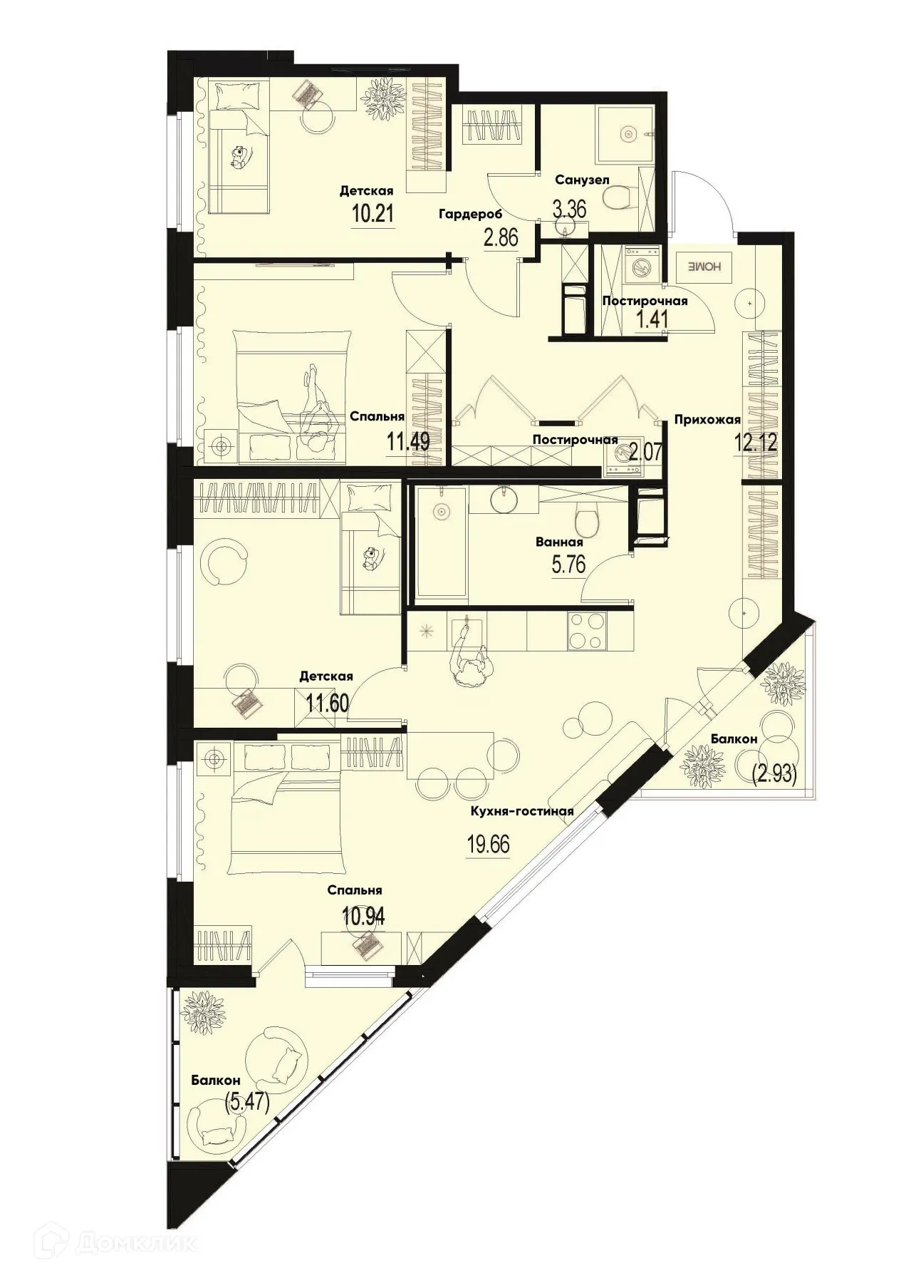 Планировка 4-комнатной квартиры 94 м² в ЖК ID Murino III (Ай ди Мурино III), г. Мурино — фото 1