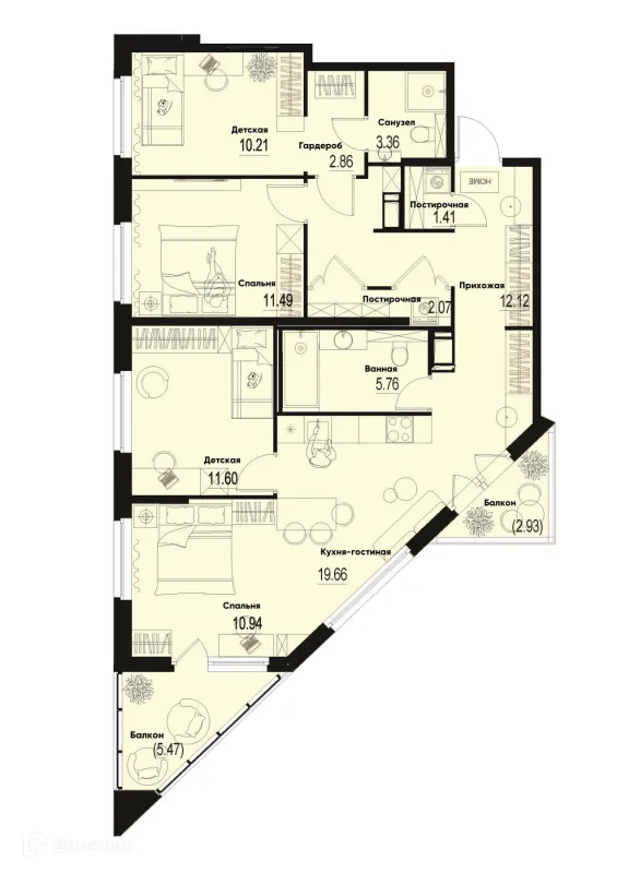 Планировка 4 комн. в ЖК ID Murino III (Ай ди Мурино III)