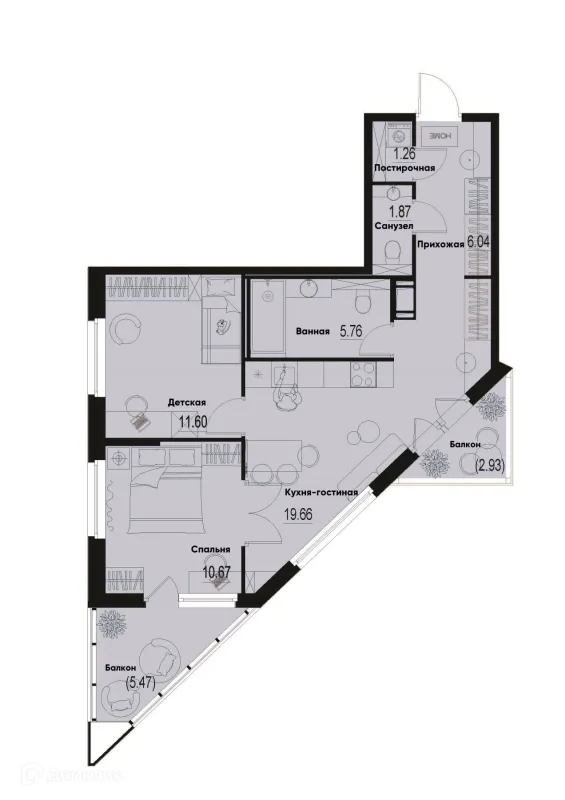 Планировка 2 комн. в ЖК ID Murino III (Ай ди Мурино III)