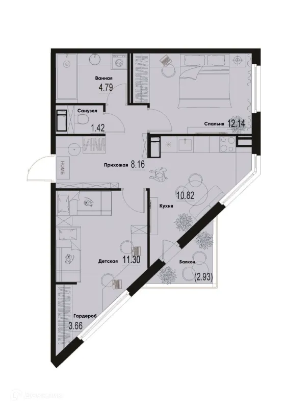 Планировка 2 комн. в ЖК ID Murino III (Ай ди Мурино III)
