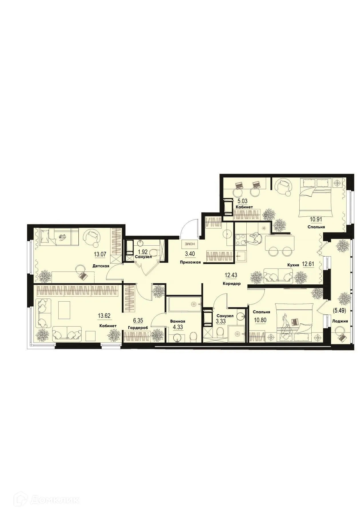 Планировка 4-комнатной квартиры 100.54 м² в ЖК ID Murino III (Ай ди Мурино III), г. Мурино — фото 1