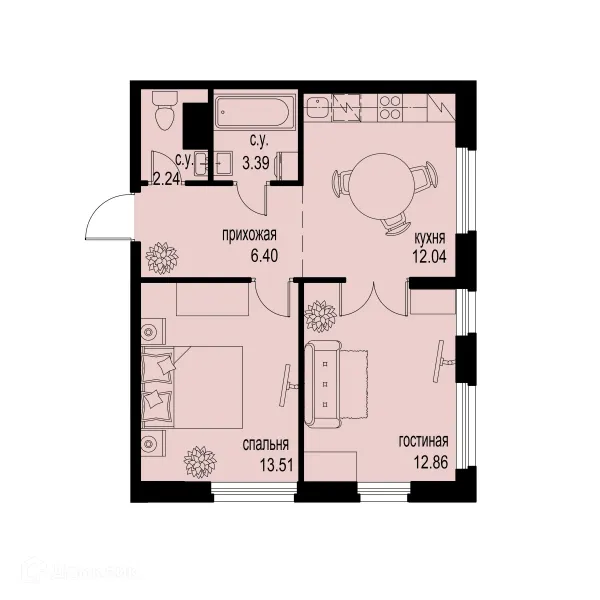 Планировка 2 комн. в ЖК ID Murino III (Ай ди Мурино III)