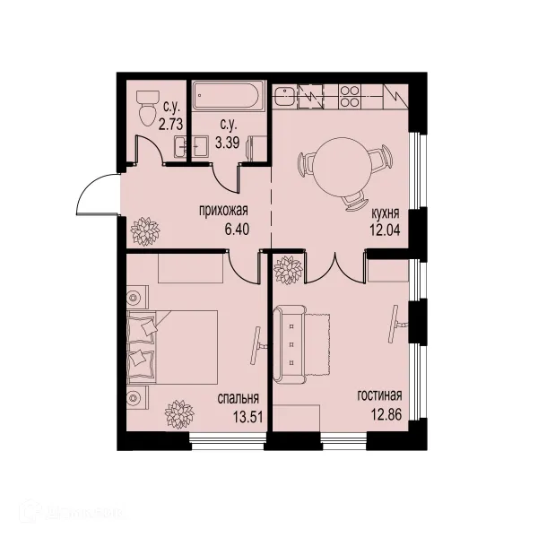 Планировка 2 комн. в ЖК ID Murino III (Ай ди Мурино III)