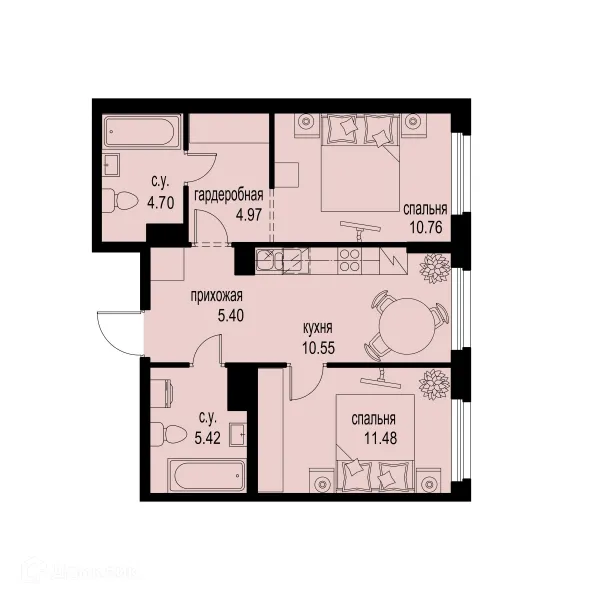 Планировка 2 комн. в ЖК ID Murino III (Ай ди Мурино III)