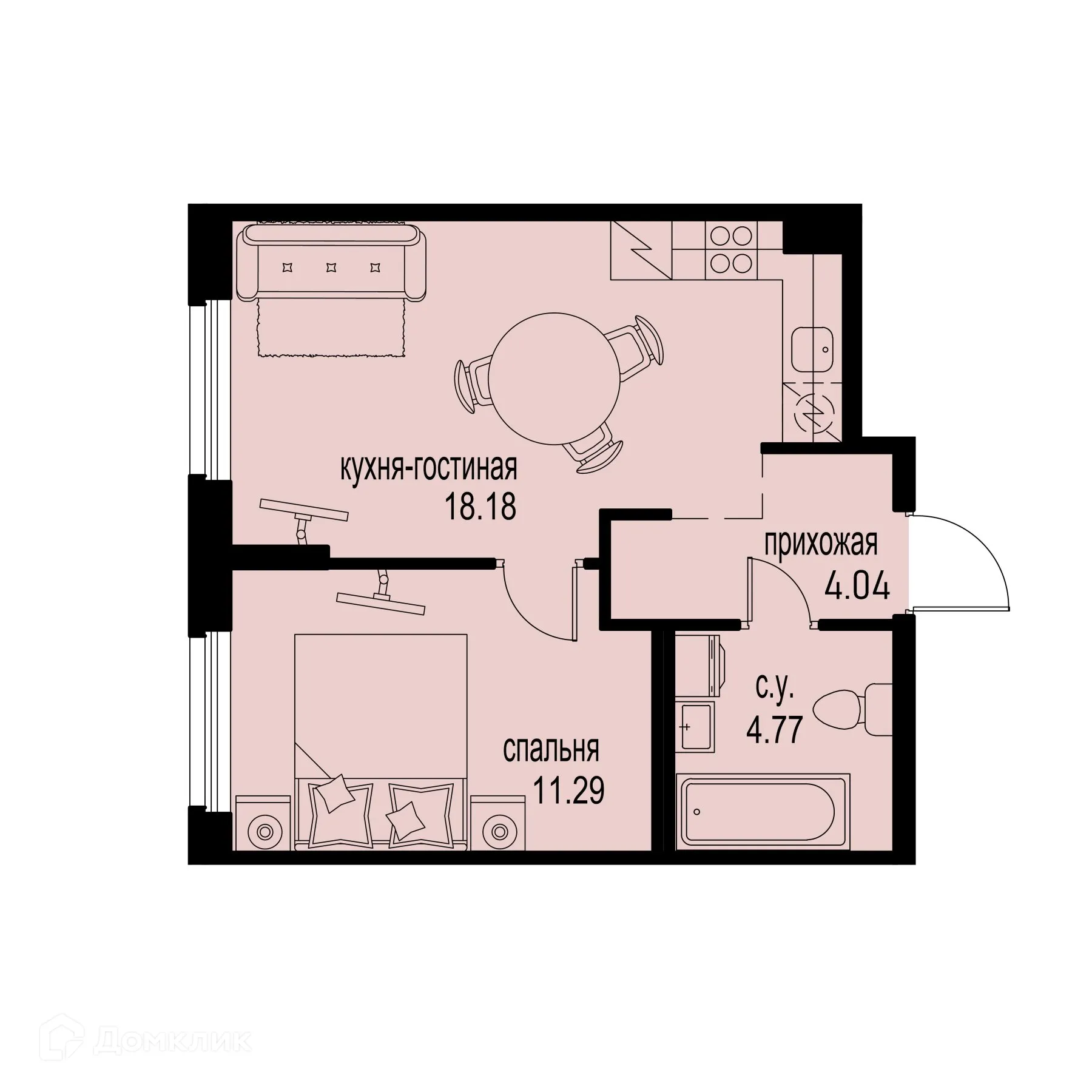 Планировка 1-комнатной квартиры 38.28 м² в ЖК ID Murino III (Ай ди Мурино III), г. Мурино — фото 1