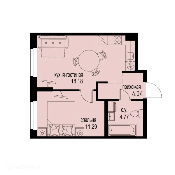 Планировка 1 комн. в ЖК ID Murino III (Ай ди Мурино III)