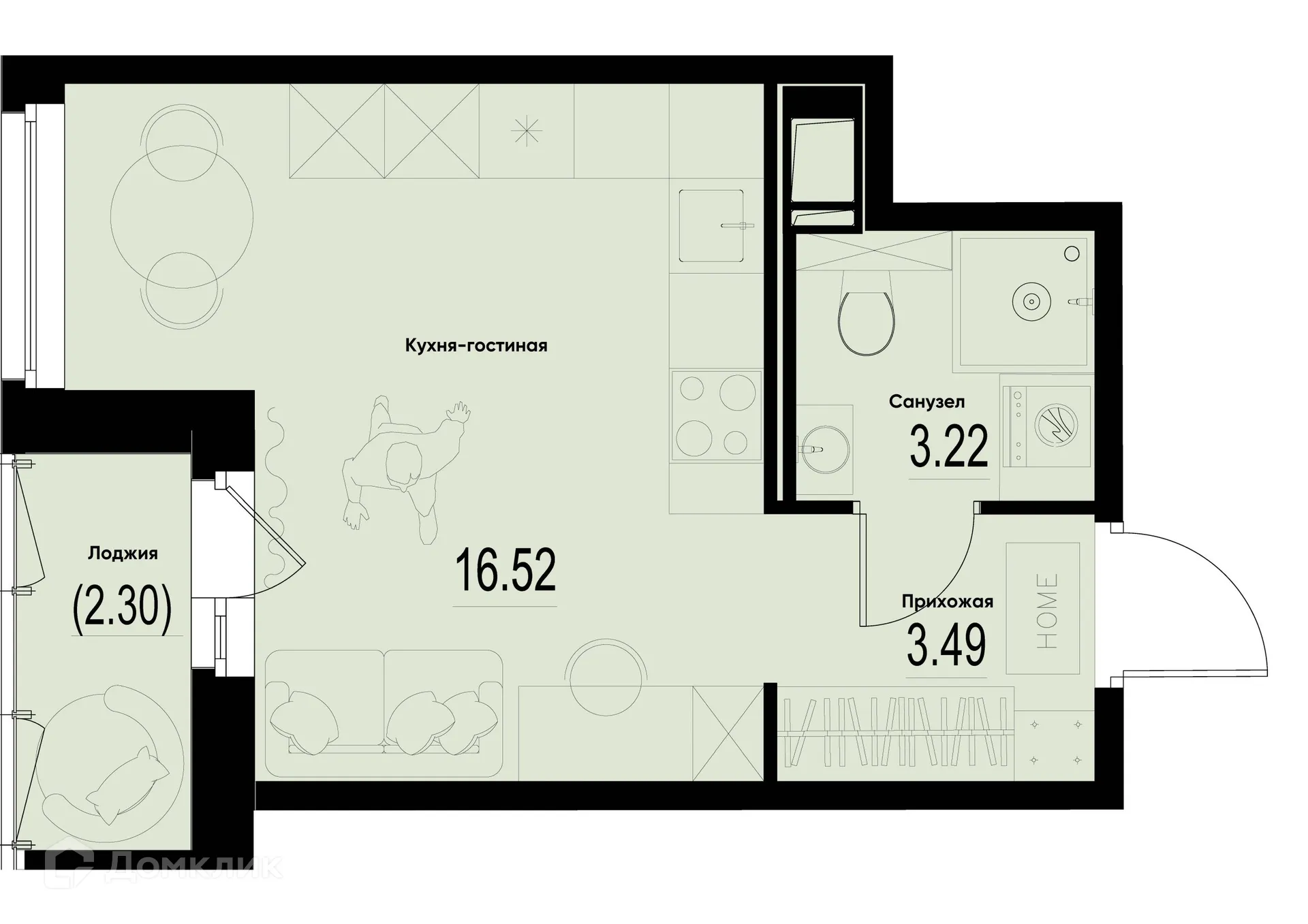 Планировка студии квартиры 24.49 м² в ЖК ID Murino III (Ай ди Мурино III), г. Мурино — фото 1